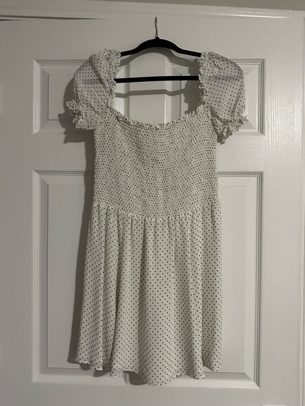 Reformation Bambina Smocked Square Neck White Polka Dot Mini Dress View 6